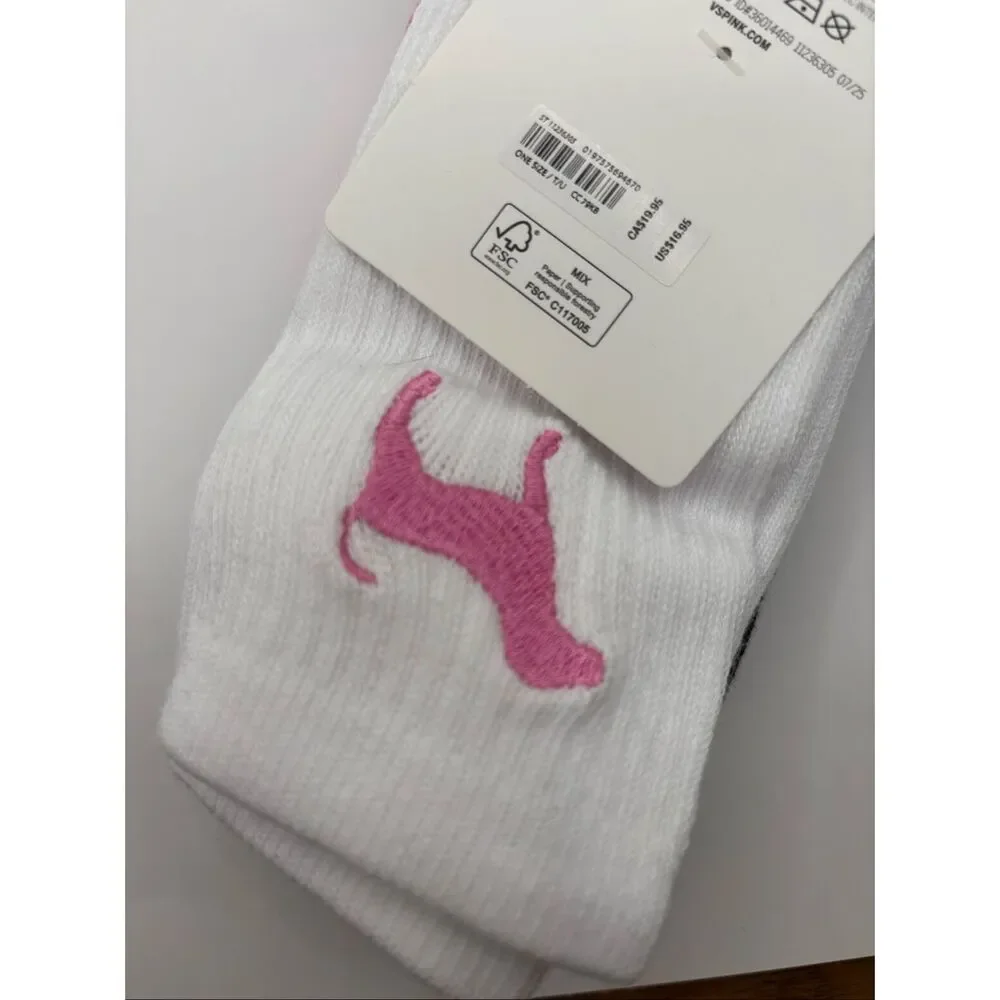 PINK Victoria’s Secret 2-Pack Crew Socks White Black One Size NWT